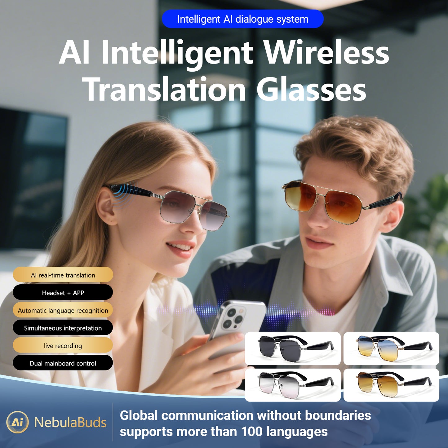 Oriday AI Translation Smart Sunglasses|UV400 UV Protection, Music Playback, Bluetooth Calls|Essential for Outdoor Sports GY300
