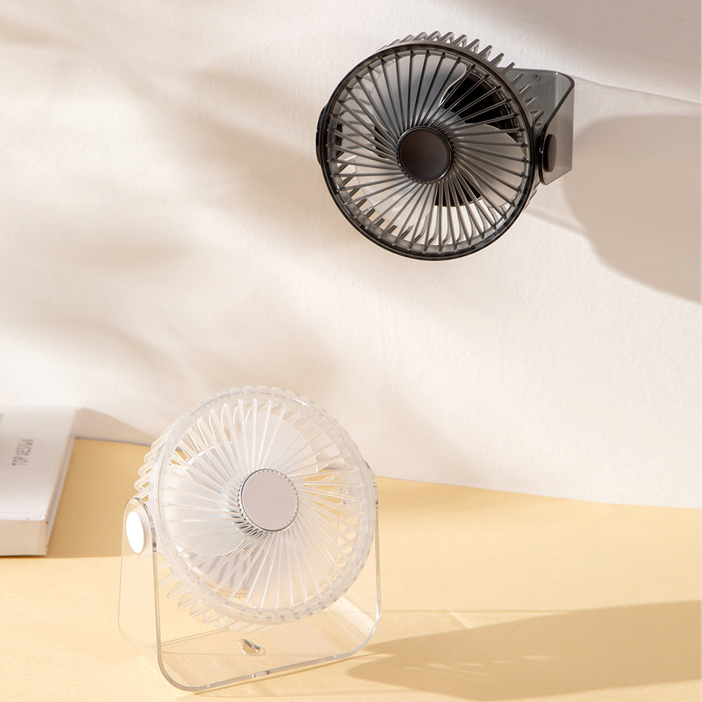 Cross-border new desktop fan with circulation function, transparent night light, ultra-long battery life, and USB charging. Ideal for outdoor camping, students, dormitories, and office desktops – Oriday.