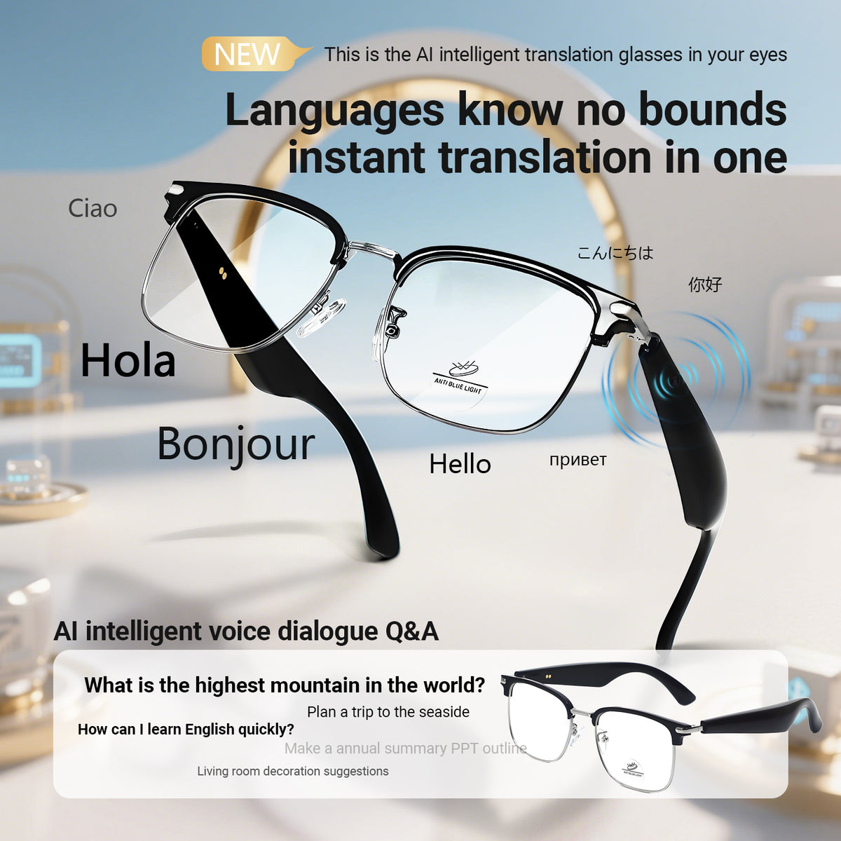 Oriday Multifunctional AI Translation Glasses|Voice Assistant + Remote Photography|UV400 UV Protection|Business & Leisure Use GY600