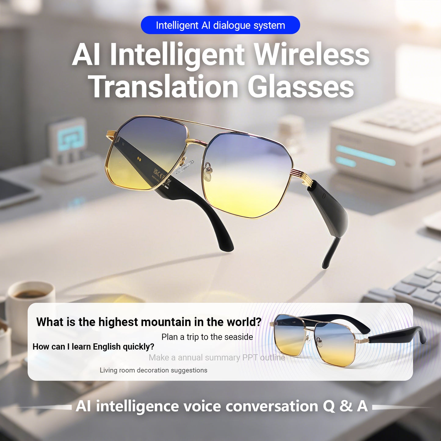 Oriday AI Translation Smart Sunglasses|UV400 UV Protection, Music Playback, Bluetooth Calls|Essential for Outdoor Sports GY300