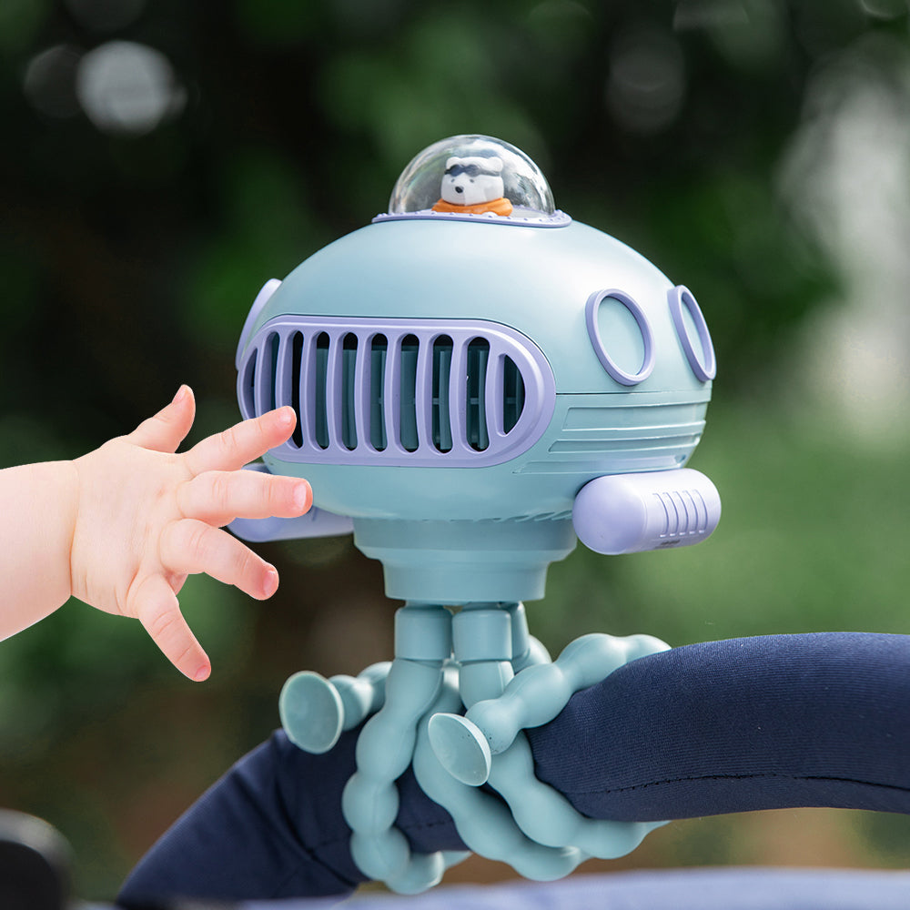 Oriday ベビーカーファン|タコ型ブレードレスファン・USB充電式・静音・指はさみ防止・赤ちゃん専用の携帯用ミニファン