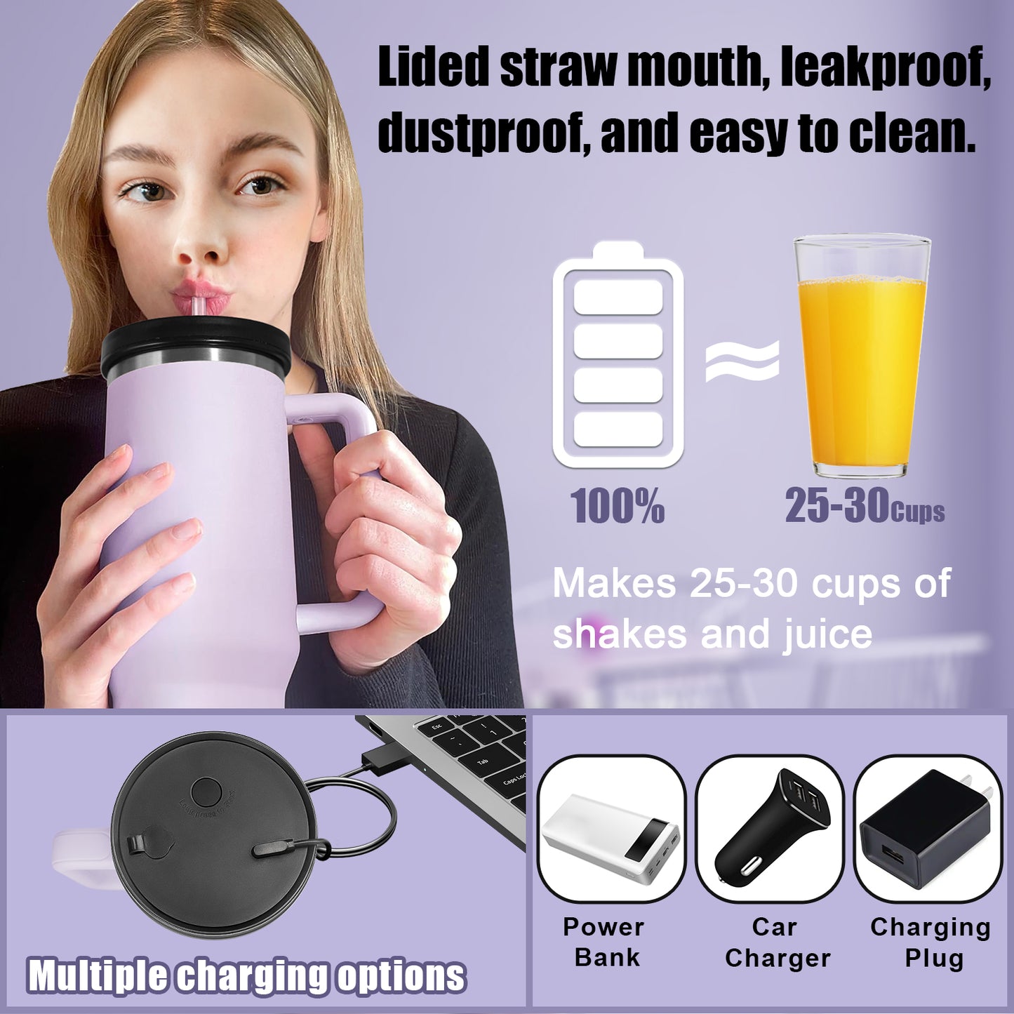 oriday Large Capacity Juice Cup, Ice Crushing, Portable Multi-function Electric Juicer, Dondong Cup, Wireless Fresh Juice On-the-Go, Outdoor and Home Use, Eastern Good Product