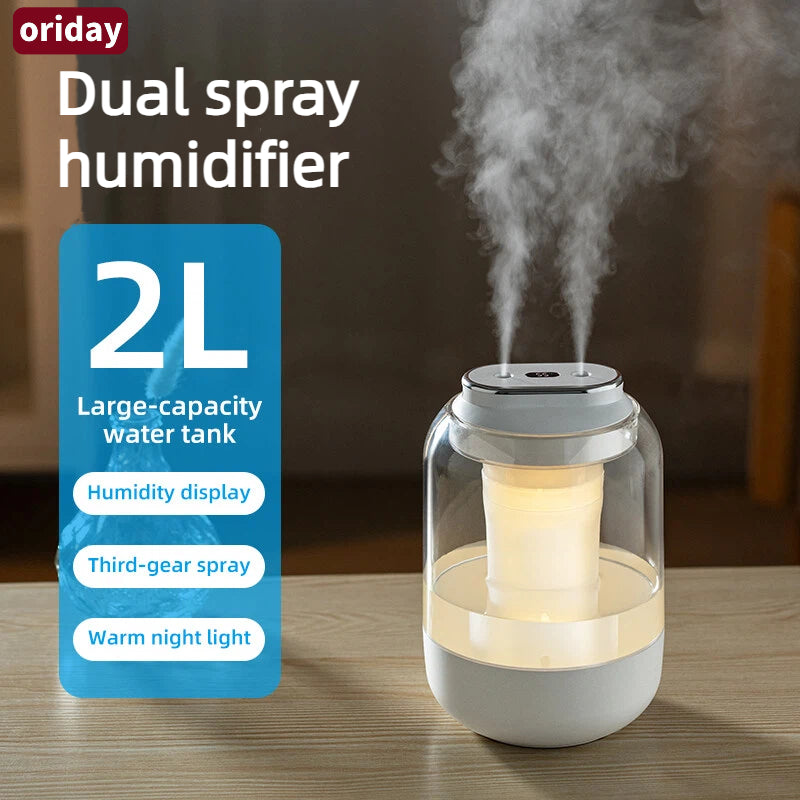 ダブルデイ加湿器 Oriday ダブルミスト加湿器｜2L大容量 USBポータブル＋雰囲気ライト