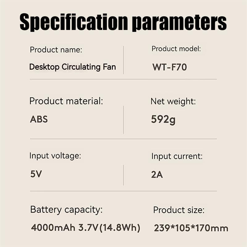 Oriday 小型桌面循環風扇|渦輪靜音設計・USB充電定時搖頭・4000mAh三檔送風・家用/辦公室適用