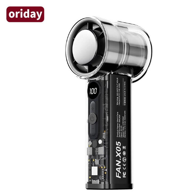 Oriday high-speed handheld cooling mini fan, portable, quiet, USB rechargeable, digital display, for home, bedroom, office, desktop, and outdoor camping, product by Dongfang Liangpin