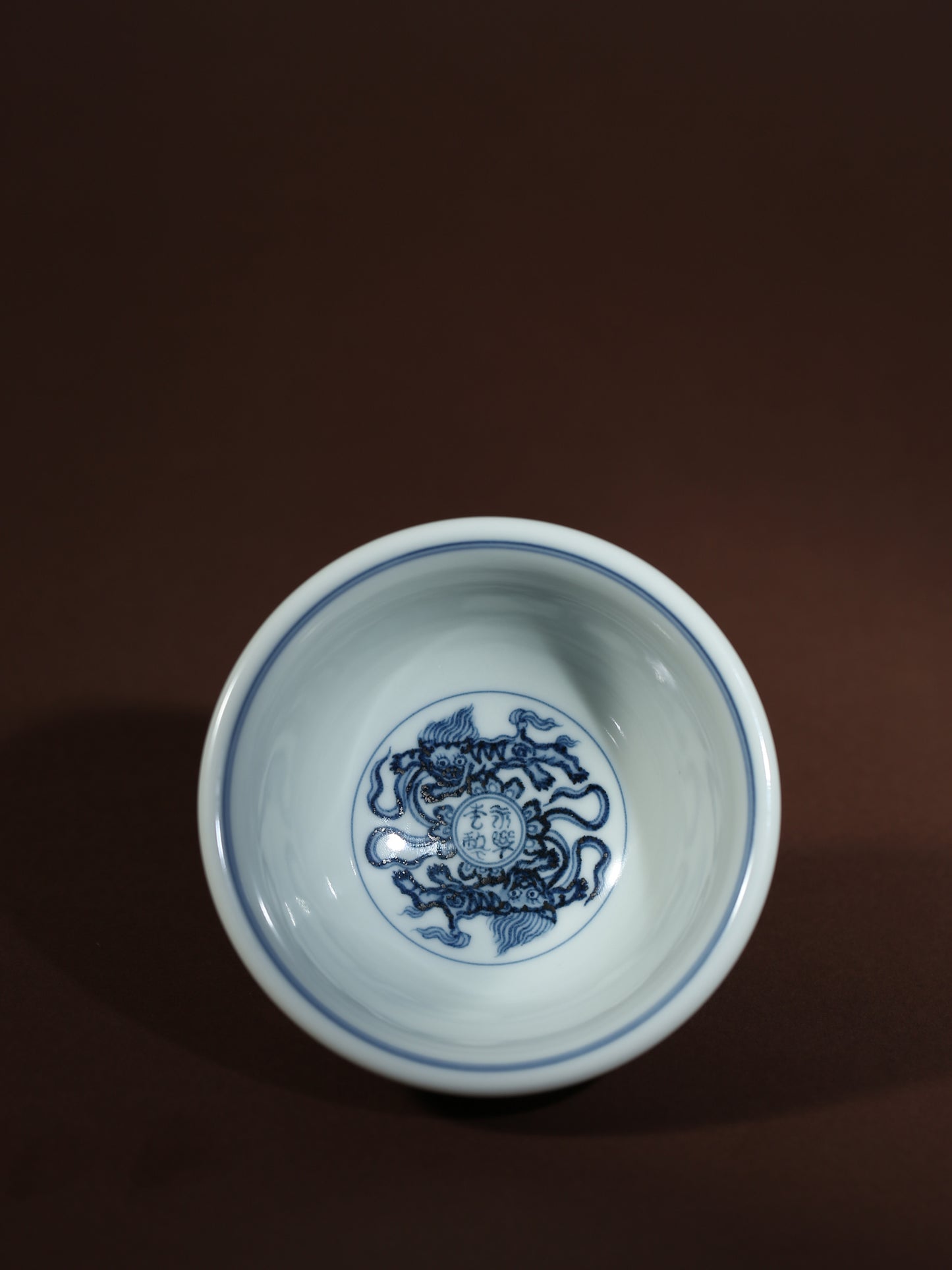 Oriday Yongle Blue and White Weighted Tea Cup Hand-painted Vintage Host Cup with Entwined Lotus Pattern Recommended Chinese Tea Set