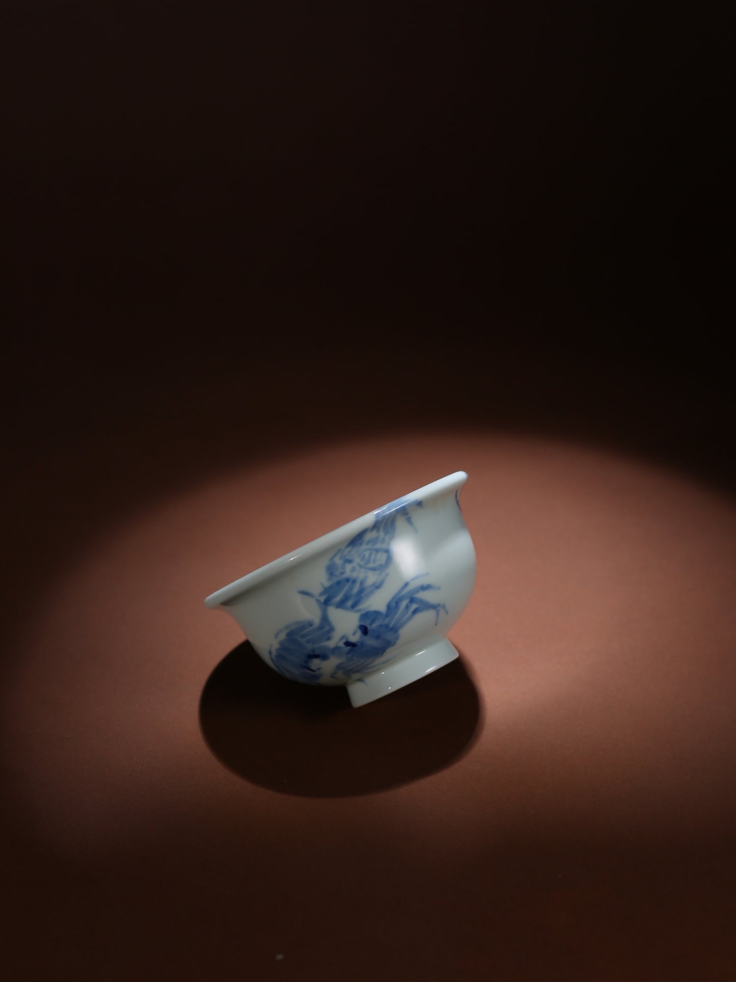 Oriday Hand-painted Blue and White Crab Owner's Cup | "Wealth from All Directions" Press Cup | Traditional Chinese Ceramic Tea Cup