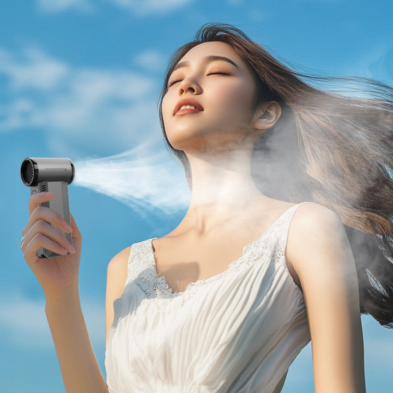 Cross-border high-speed turbo handheld fan, 4-in-1: hair dryer, car vacuum cleaner, air pump, and fire booster for outdoor campfires. Type-C rechargeable, portable for camping, travel, or home use – by Oriental Prime.