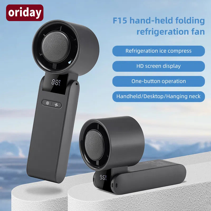 Oriday ultra-high-speed powerful handheld cooling mini fan, foldable, with semiconductor ice-cooling, strong airflow, portable for outdoor use, wearable around the neck, perfect for office, desktop, student dormitory – Oriental Liangpin.