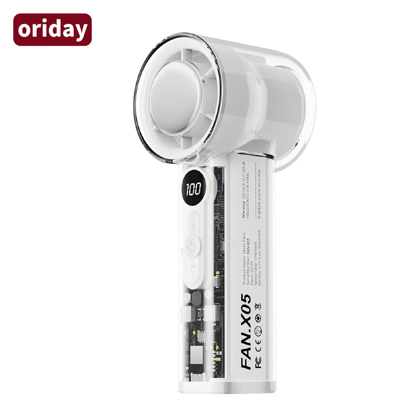 Oriday high-speed handheld cooling mini fan, portable, quiet, USB rechargeable, digital display, for home, bedroom, office, desktop, and outdoor camping, product by Dongfang Liangpin