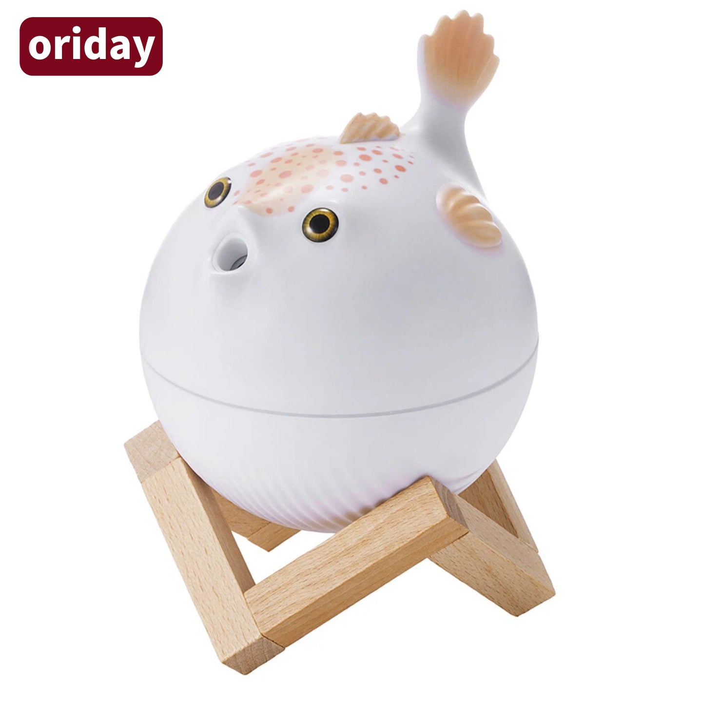 Oriday かわいいフグ型7色ナイトライト付き加湿器|大容量260ml・2段階微細ミスト・静音運転・USB‑C給電|寝室・オフィス・卓上インテリア