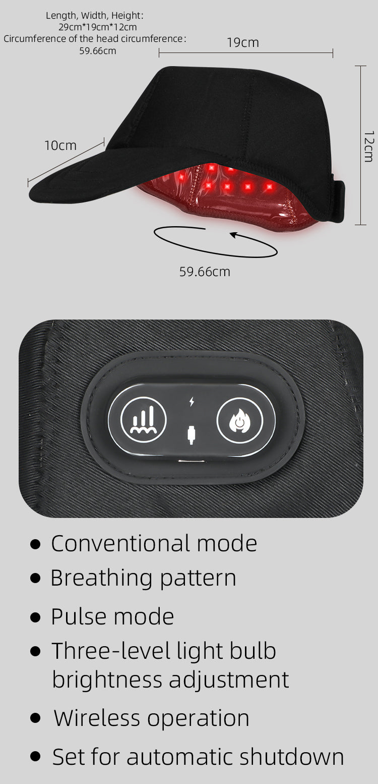oriday紅光生髮帽｜660nm紅外線LED防脫髮治療帽｜三檔模式自動定時20分鐘｜USB充電Type-C｜居家育髮神器