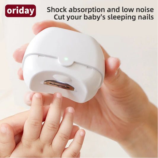 Oriday 電動爪切り＆爪研ぎ器 - カットと研磨の一体型デザイン、合金刃 & 三重安全保護 | 静音減震設計、赤ちゃんが寝ている間に爪を切ることができる | 背面収納＆ライトサポート
