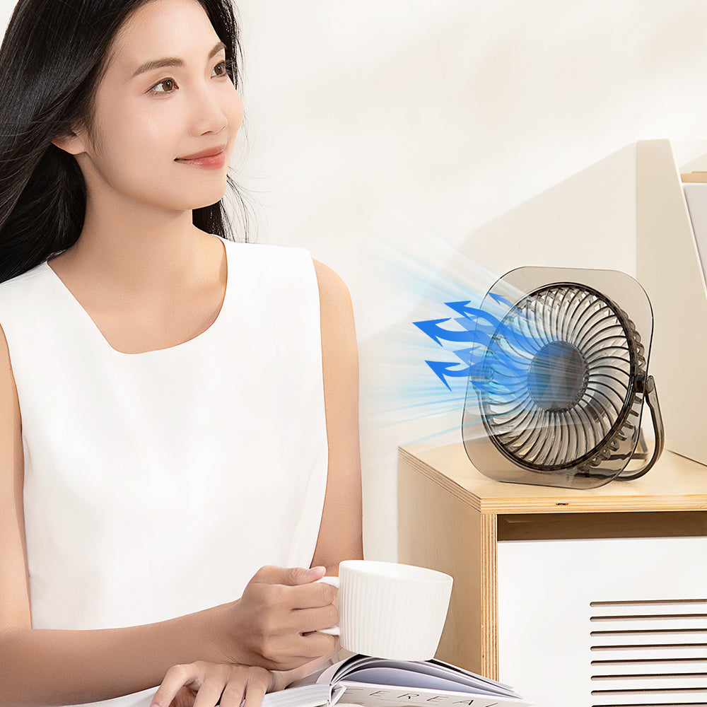 透明摺疊桌面風扇夜燈｜超薄靜音設計・學生宿舍／臥室辦公室適用・2025家用涼風小電器