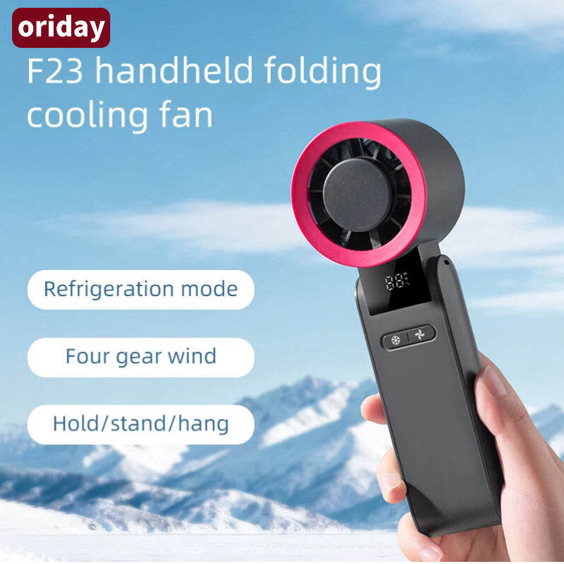 Oriday Portable Foldable Cooling Fan with Large Capacity Battery for Long-lasting Performance, 4 Speeds, 10,000 RPM, Silent Powerful Wind, High-definition Digital Display for Battery and Speed Levels, Instant Cooling with One-Click Ice Compress
