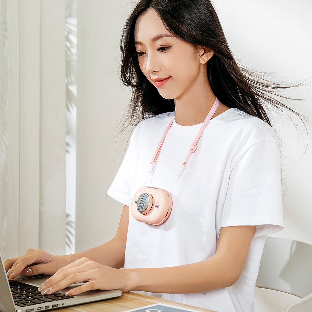 Oriday Neck Fan｜USB Rechargeable Mini Portable Fan・Silent Cooling with Ice Compress Function・For Students in Class, Outdoor Sports, Home, Office & Desktop Use