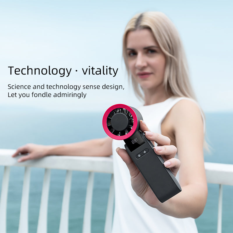 Oriday Portable Foldable Cooling Fan with Large Capacity Battery for Long-lasting Performance, 4 Speeds, 10,000 RPM, Silent Powerful Wind, High-definition Digital Display for Battery and Speed Levels, Instant Cooling with One-Click Ice Compress
