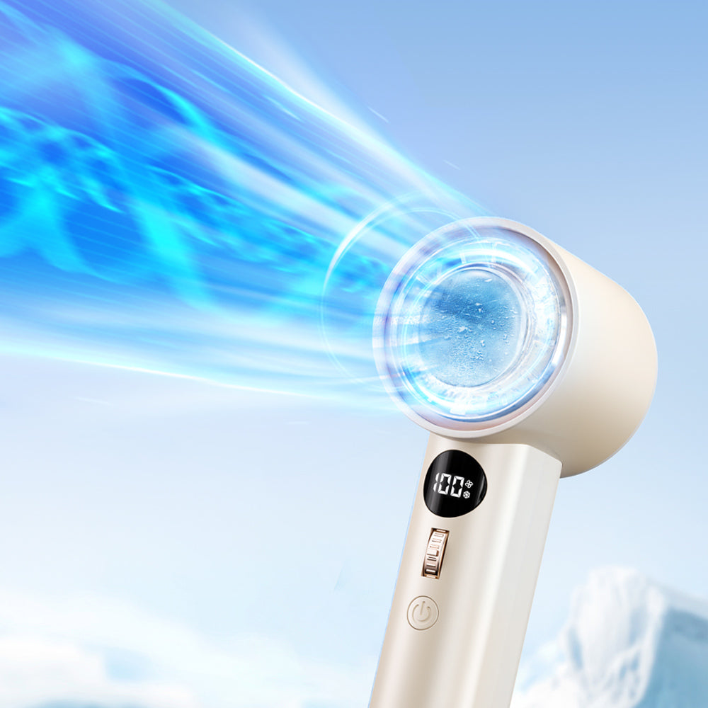 迷你製冷手持風扇｜100檔高速・冰敷降溫・USB充電便攜｜學生宿舍／辦公室／戶外必備