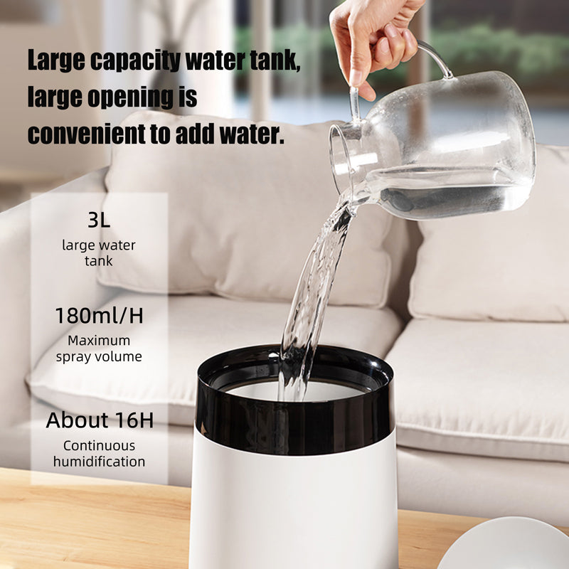 Oriday 新型加湿器 3L 大容量、静音大噴霧、寝室専用、エアコンルーム、デスク、デザイン性高い、東洋製品