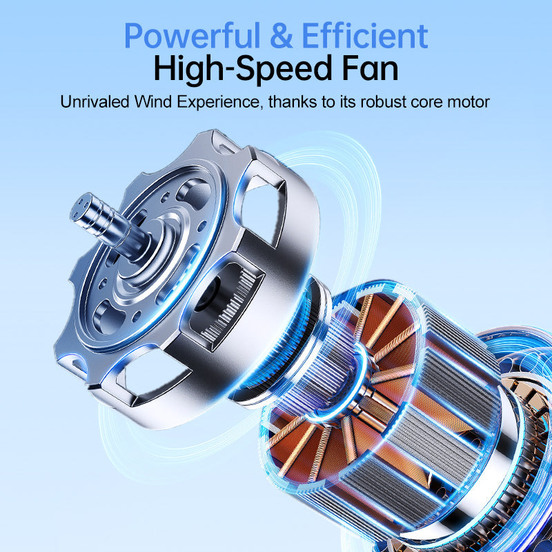 Oridayハンドヘルドファン、4段階風力調整、6枚羽根の磁気モーター、静音設計、首に掛けたり手持ち、またはバッグに掛けたりできる、重量142g、軽量折りたたみ式、2000mAhバッテリー。
