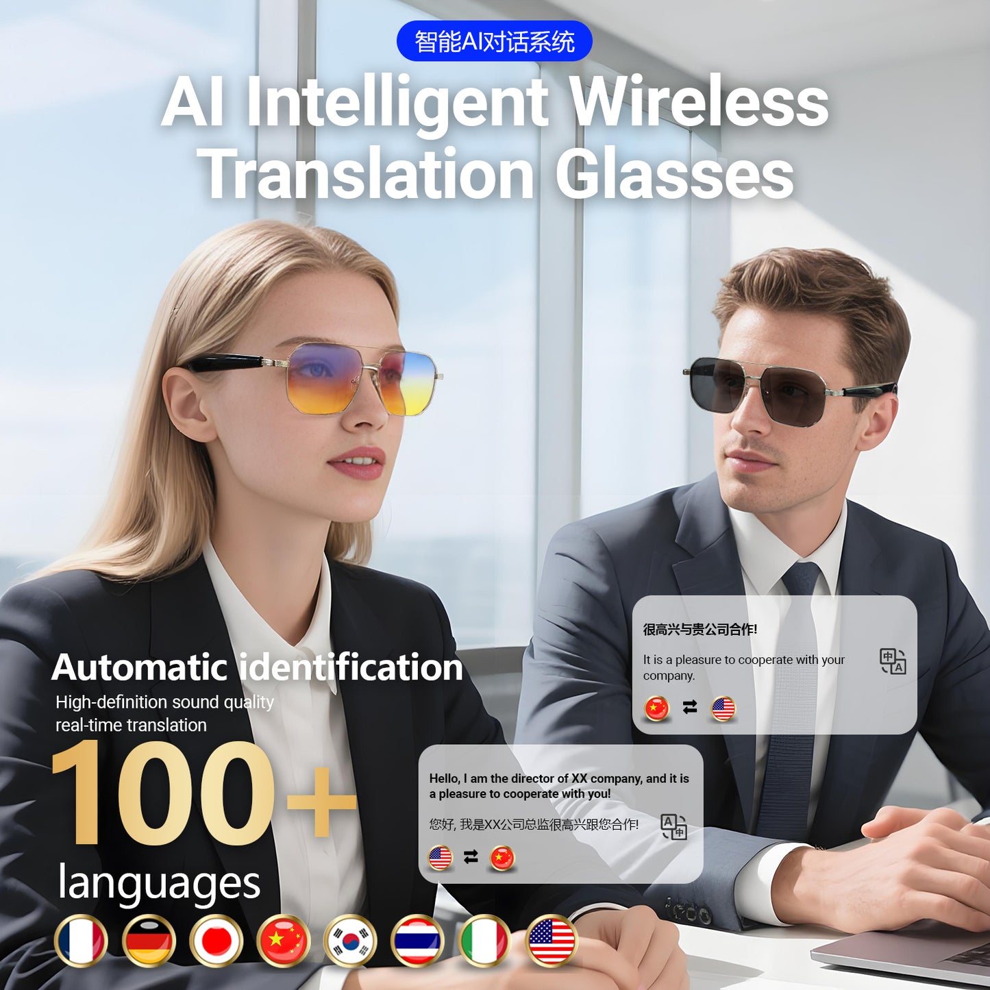 Oriday AI翻訳スマートサングラス｜UV400紫外線防止、音楽再生、Bluetooth通話｜アウトドアスポーツ必須 GY300