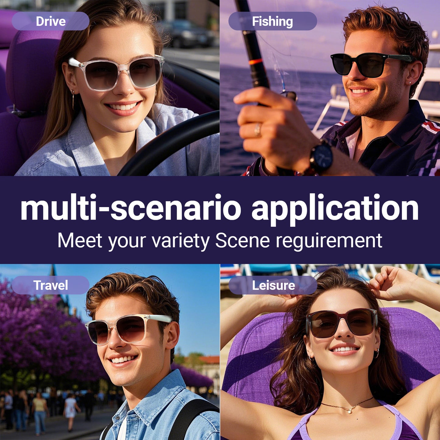 Oriday Trendy AI Translation Smart Glasses｜UV400 Protection / Anti-Glare｜All-Scenario Use: Fishing, Driving, Travel｜Bluetooth Music & Calls GY500
