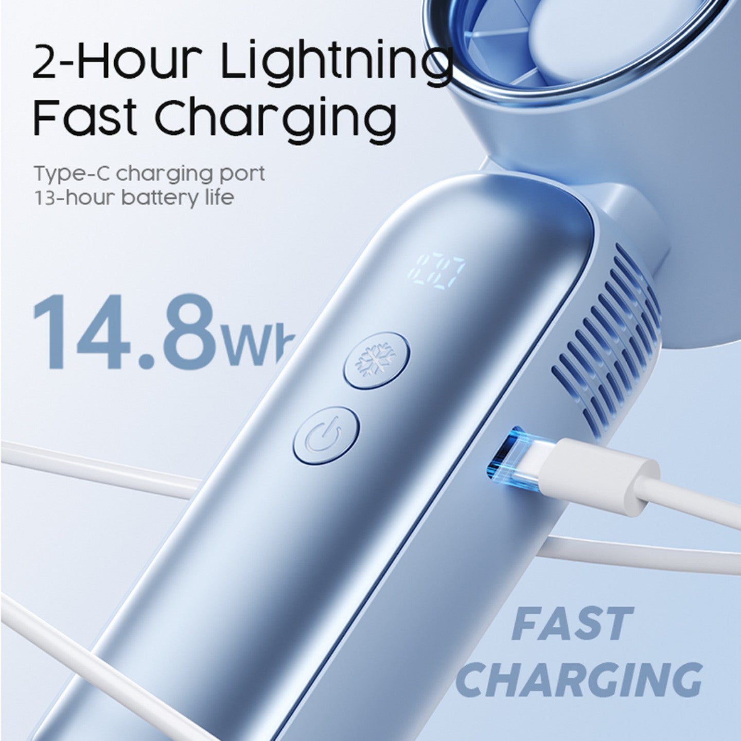 oriday便攜手持風扇｜無刷電機+100檔無極調速｜半導體制冷冰瓷降溫｜4000mAh續航13小時｜LED數顯 | 262g超輕便攜