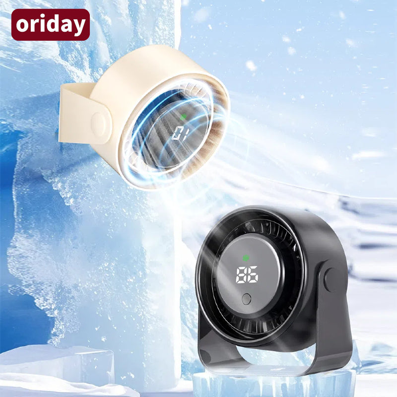 Oriday【夏のひんやり必需品】壁掛け・卓上2WAYファン | 3000mAh長持ち充電式バッテリー | ブラシレス静音＋LEDデジタル表示 | キャンプ・オフィスに最適 | アプリコット／ブラック展開
