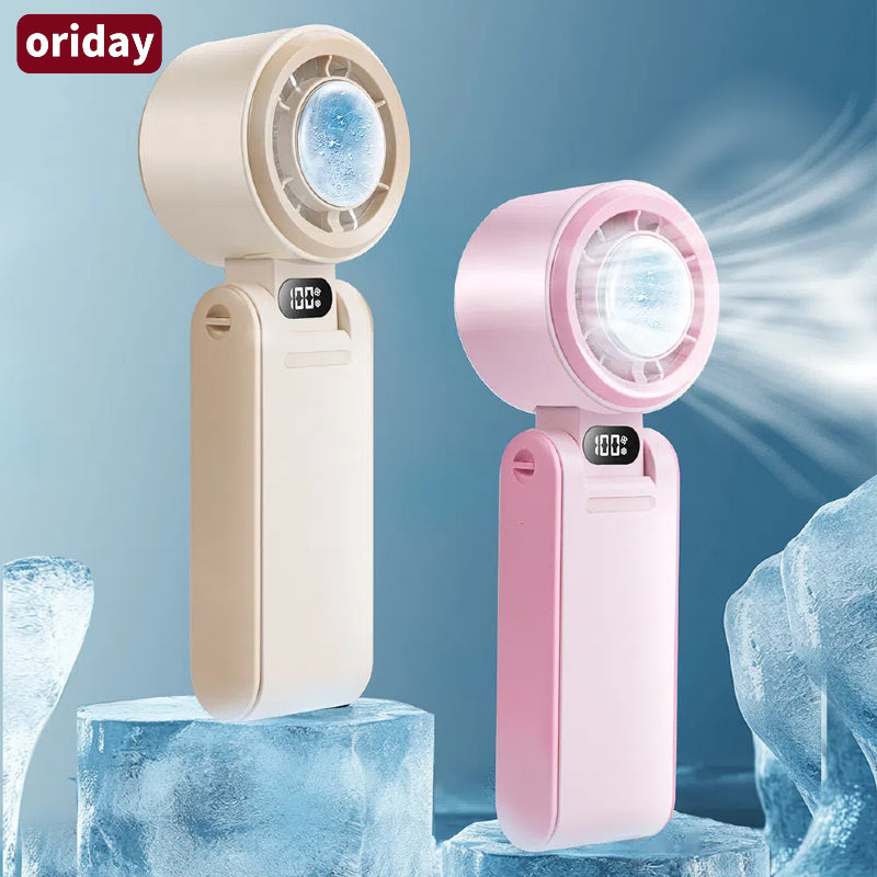 Oriday 手持ち冷製氷敷き小扇風機 折りたたみ式 ポータブル 充電式 3000マイクロアンペア時 超長持続 夏季冷風砲 登山扣 首掛け 寝室 リビング アウトドア ポータブル 東方良品