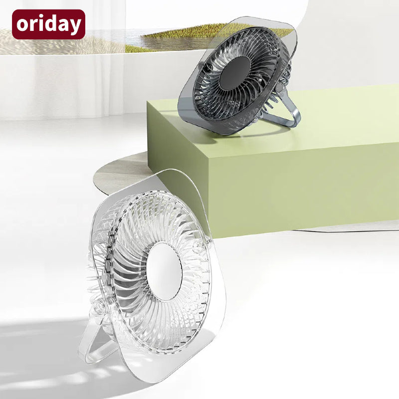 透明摺疊桌面風扇夜燈｜超薄靜音設計・學生宿舍／臥室辦公室適用・2025家用涼風小電器