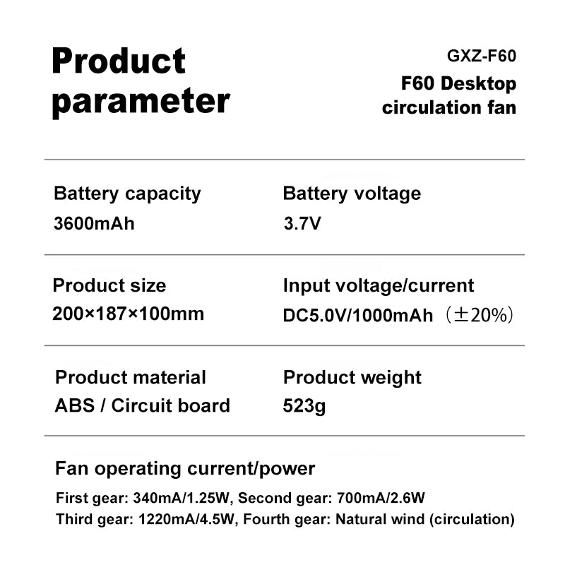"Oriday small desktop fan, circulating fan, no-drill wall mount, USB charging, suitable for offices, students, dormitories, with strong airflow, oriental quality"