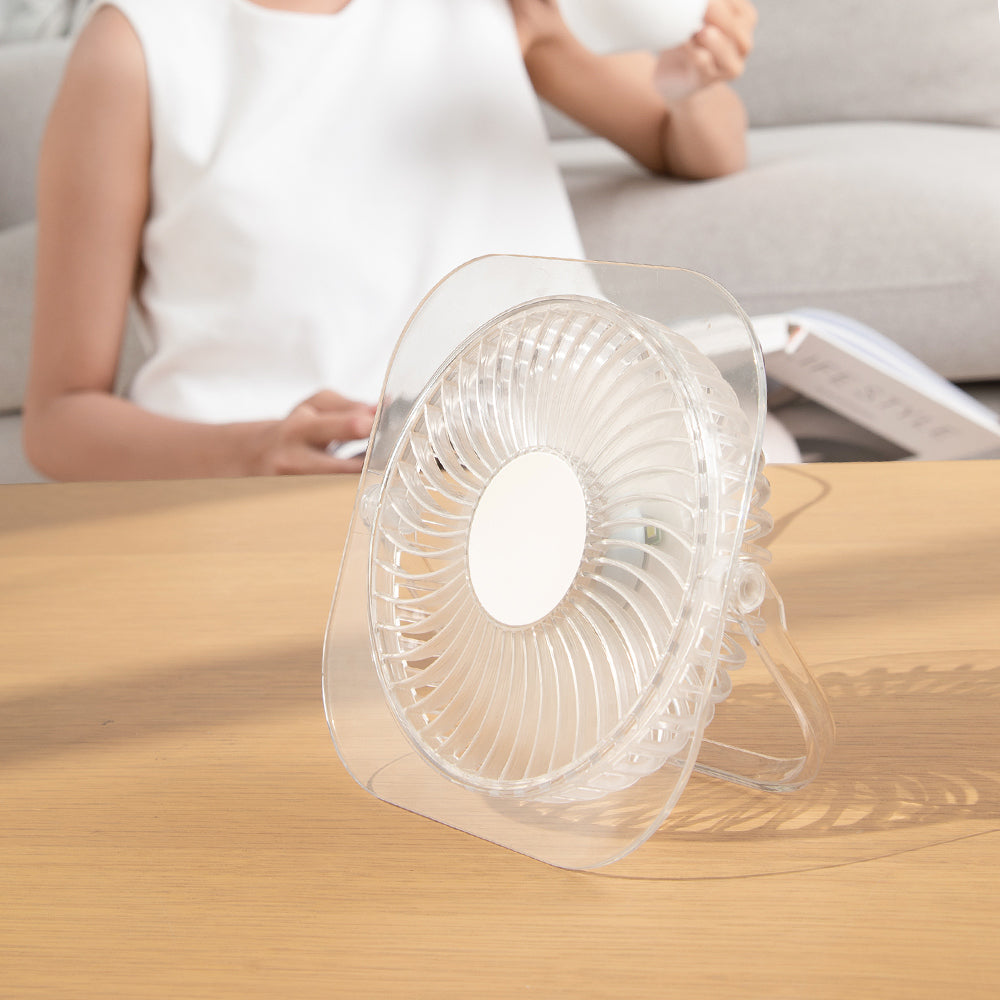 透明摺疊桌面風扇夜燈｜超薄靜音設計・學生宿舍／臥室辦公室適用・2025家用涼風小電器