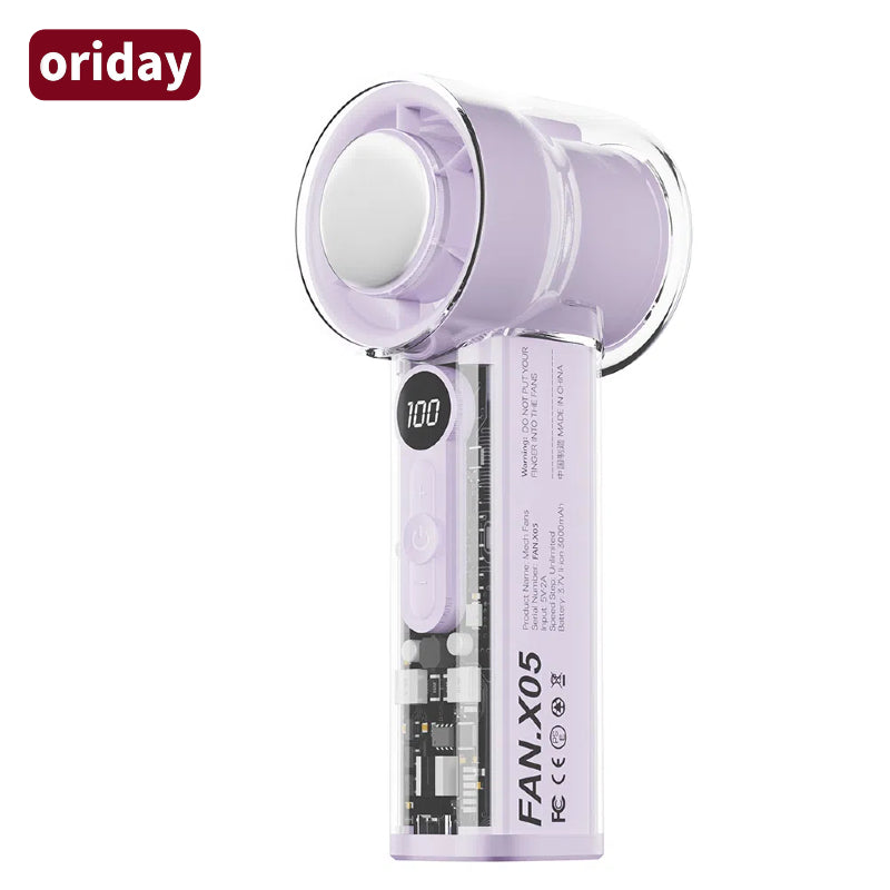 Oriday high-speed handheld cooling mini fan, portable, quiet, USB rechargeable, digital display, for home, bedroom, office, desktop, and outdoor camping, product by Dongfang Liangpin