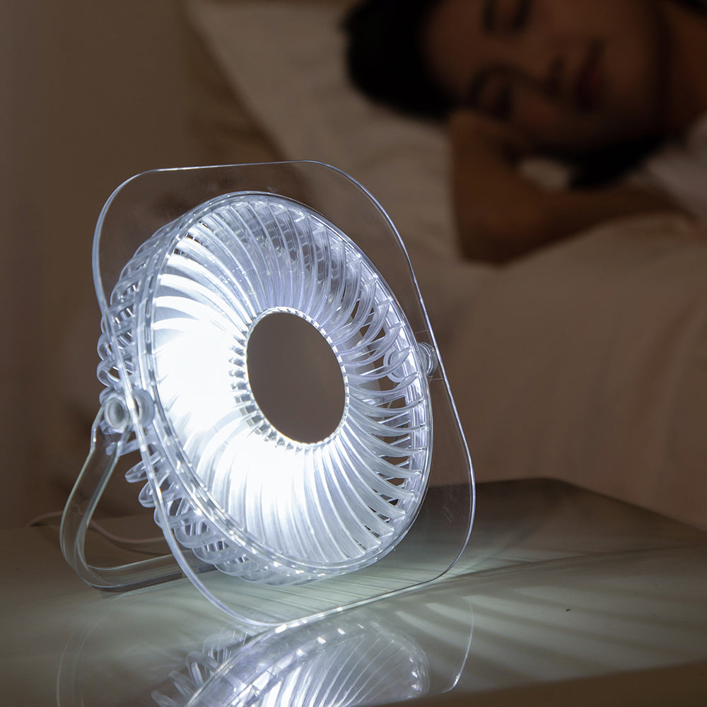 透明摺疊桌面風扇夜燈｜超薄靜音設計・學生宿舍／臥室辦公室適用・2025家用涼風小電器