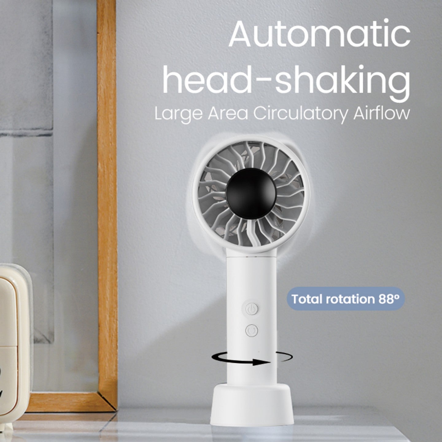 oriday迷你手提風扇｜88°廣角擺頭+渦輪大風量｜100段無級風速｜4500mAh快充電池｜輕量手持/桌面兩用｜靜音安全