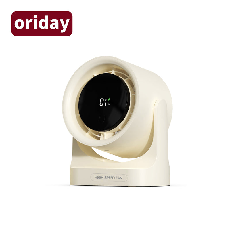 Oriday 數顯高速桌面風扇｜循環送風・超強續航・遙控定時・免打孔壁掛・宿舍／辦公室／廚房適用